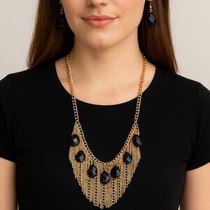 $5 for $25⭐️ Stunning Gold & Black Statement Necklace + Earring Set ⭐️